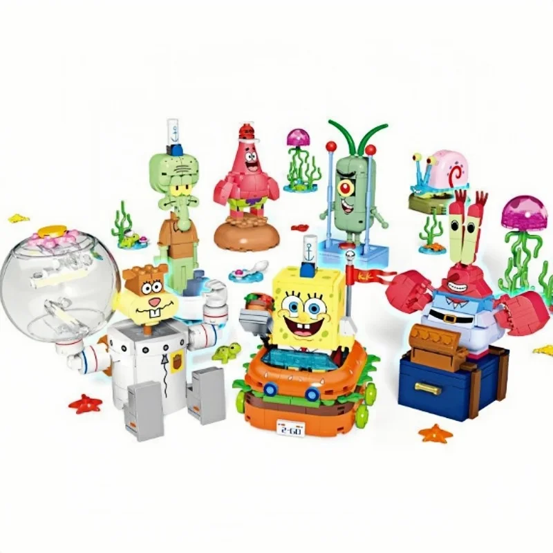 

SEMBO SpongeBob SquarePants Big Star Crab Boss Octopus Brother Sandy Pi Boss Puzzle Assembly Building Blocks Children Gift Toys
