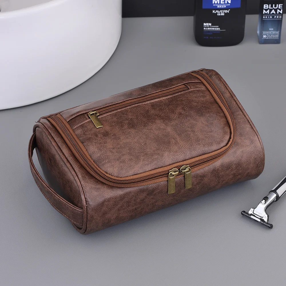 Hohe Qualität Reise Kulturbeutel Für Frauen Männer Retro PU Leder Kosmetik Taschen Weibliche Wasserdichte Reise Make-Up Tasche – Detail 11