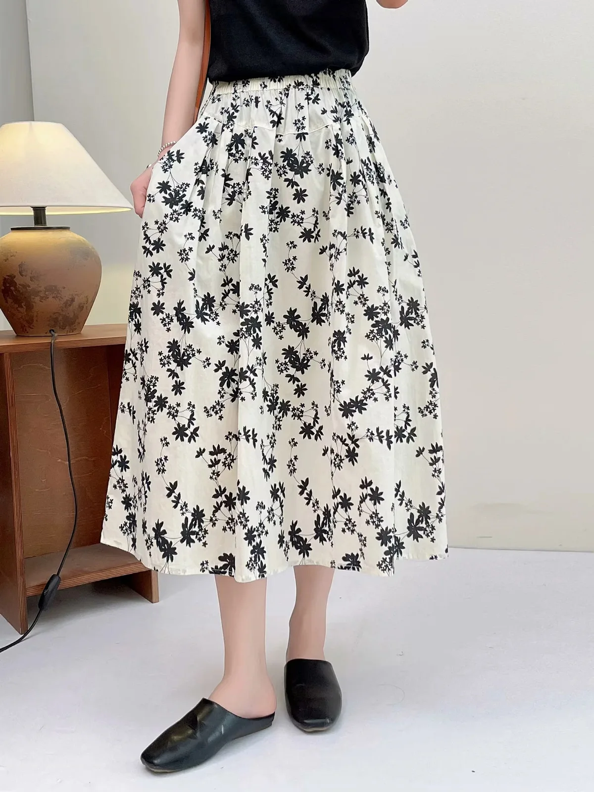 Mori Kei Clothing Long Pink Skirt Women 2024 Spring Pastoral Style Mori Girl Japanese Floral Print Loose Cotton Women Skirt