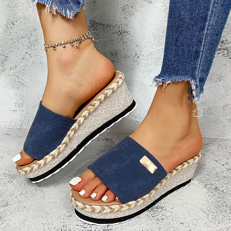 Damen High Heel Sandalen, Damen Pantoletten mit dicker Sohle, lässige Sommersandalen, neue Keilabsatz-Sandalen, Damenschuhe, Damen Plateau-Pantoletten – Detail 4