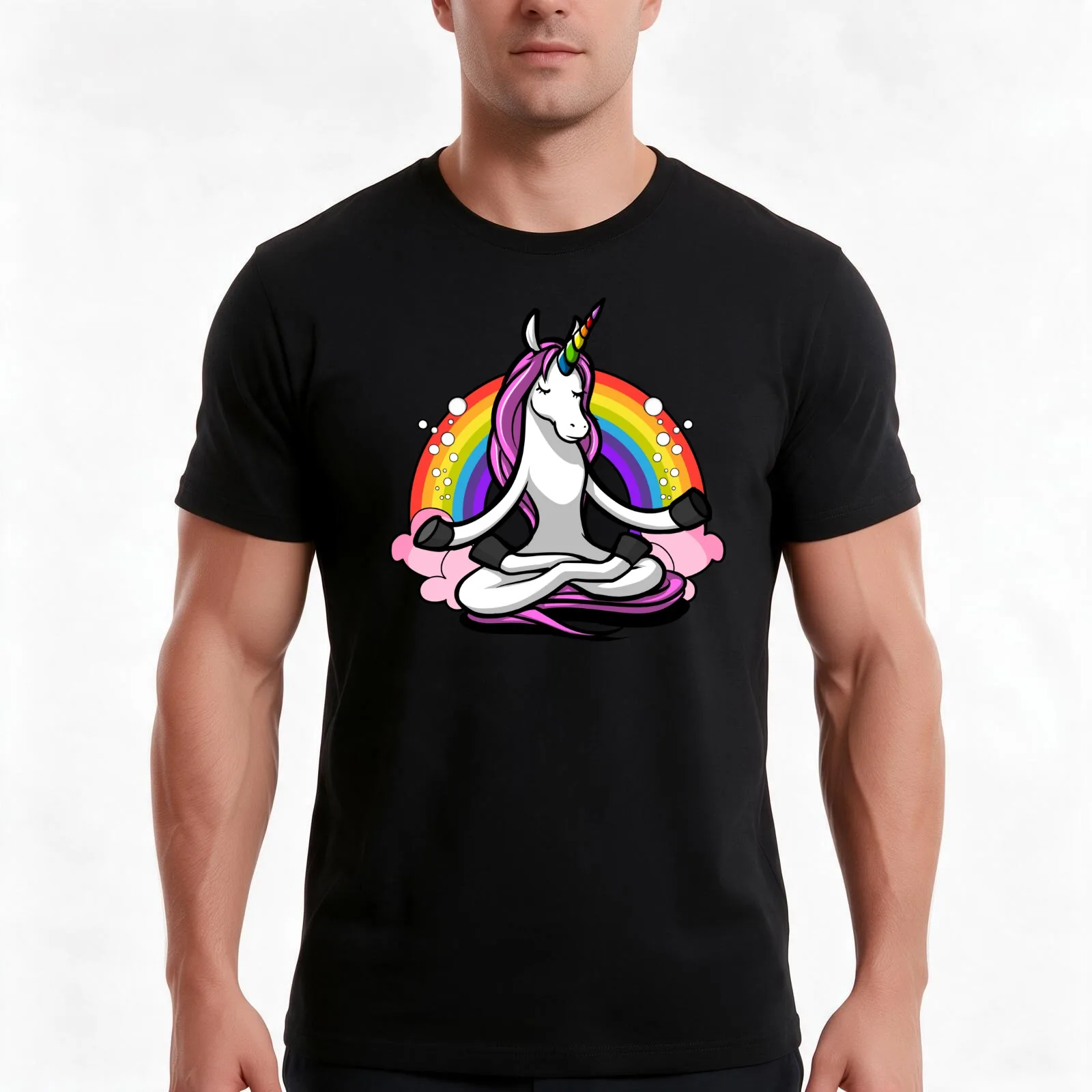 Unicorn Zen Yoga T-Shirt, Summer Casual Cotton Tee, Oversized Streetwear Tops, Vintage Graphic Print, Loose Fit Short Sleeve