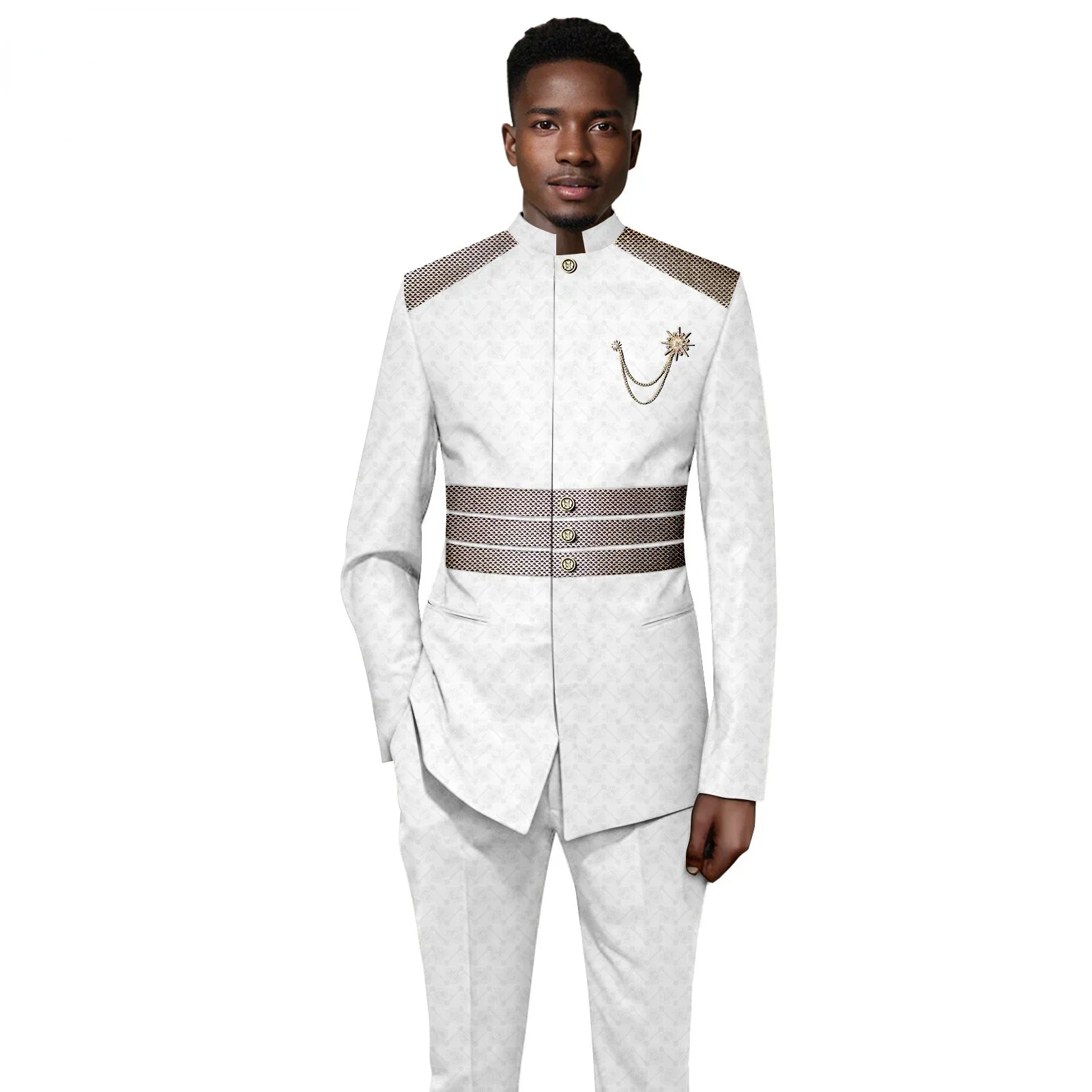 African Design Slim Fit 2 Piece Solid Men Suits For Wedding Groom Tuxedos Formal Suits for Prom Party Best Man Blazer Pants