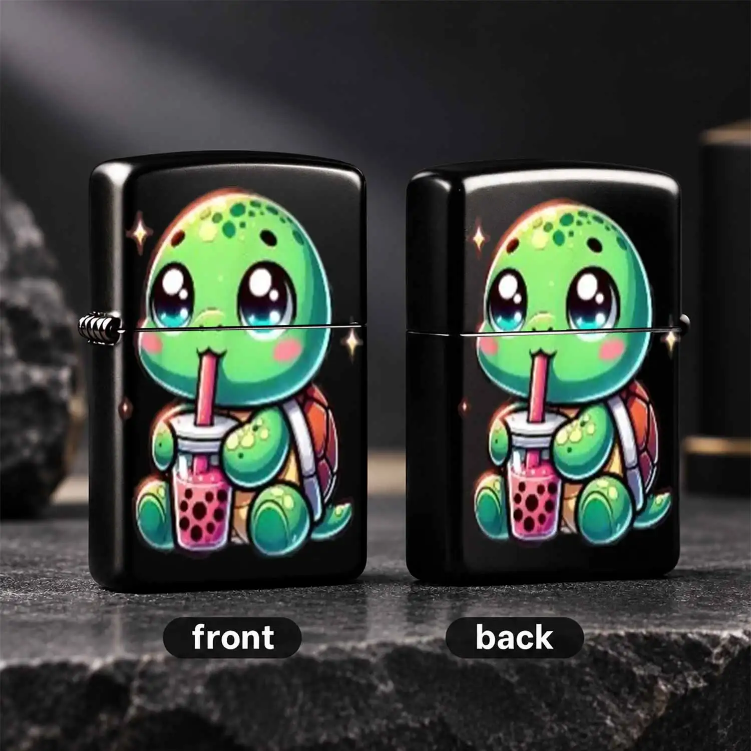 Cute Cartoon Baby Turtle Sipping Pink Boba Tea Lighter, Sparkling Chibi Tortoise Print Portable Lightweight Pocket Igniter, Ideal For Daily Gathering Travel Camping Party Favors, Sweet Fun Decorative Gift For Friends Bo A Humorous And Inter