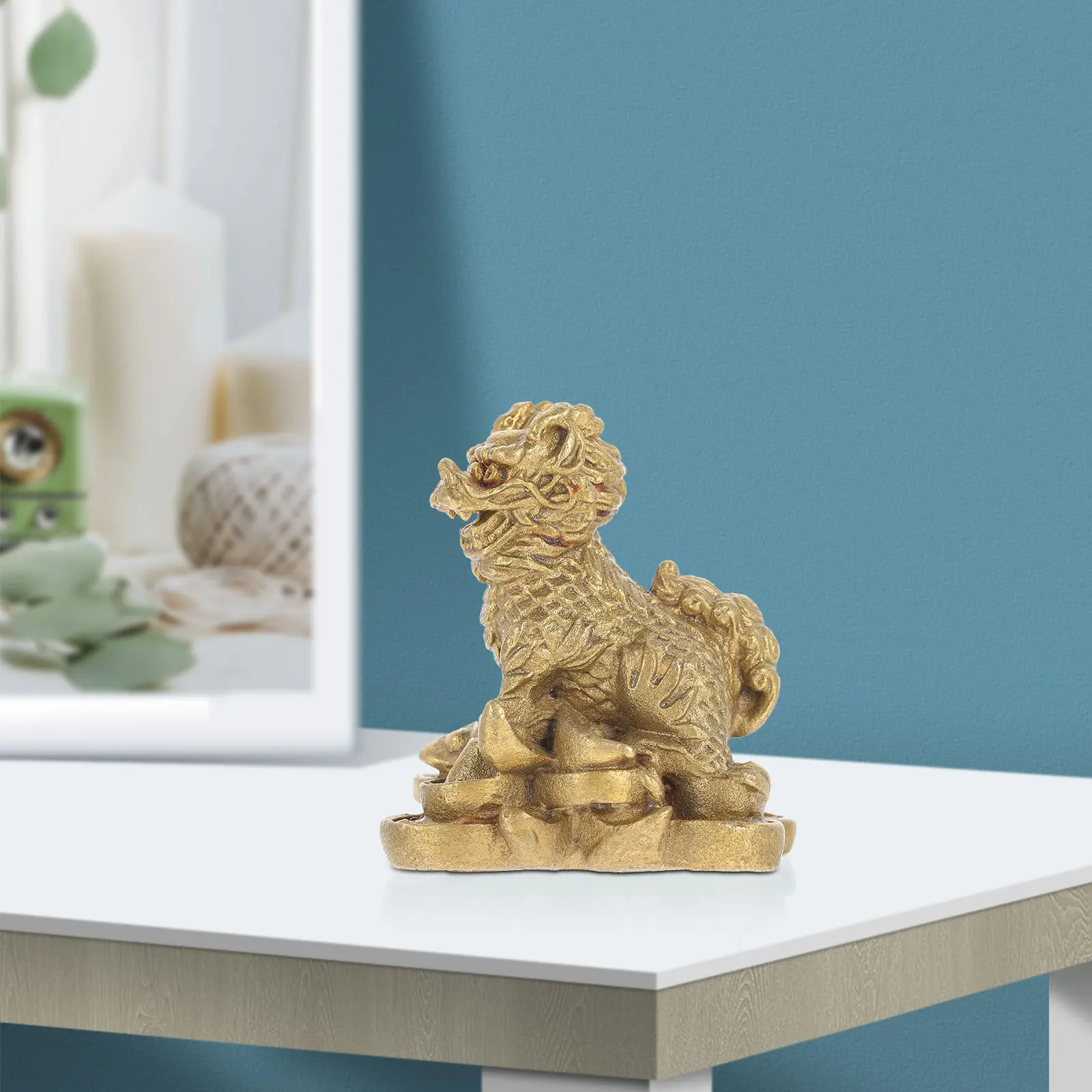 

Copper Unicorn nament Feng Shui Desktop Decoration Wealth Prosperity Home Office Bedroom Living Room Study Bar Kylin Model Charm