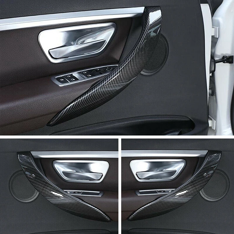 2Pcs Carbon Fiber Look Interior  Door Handle Cover Trim  Left & Right Side Fit For BMW F30 F31 2012-2015 2016 2017 2018 2019