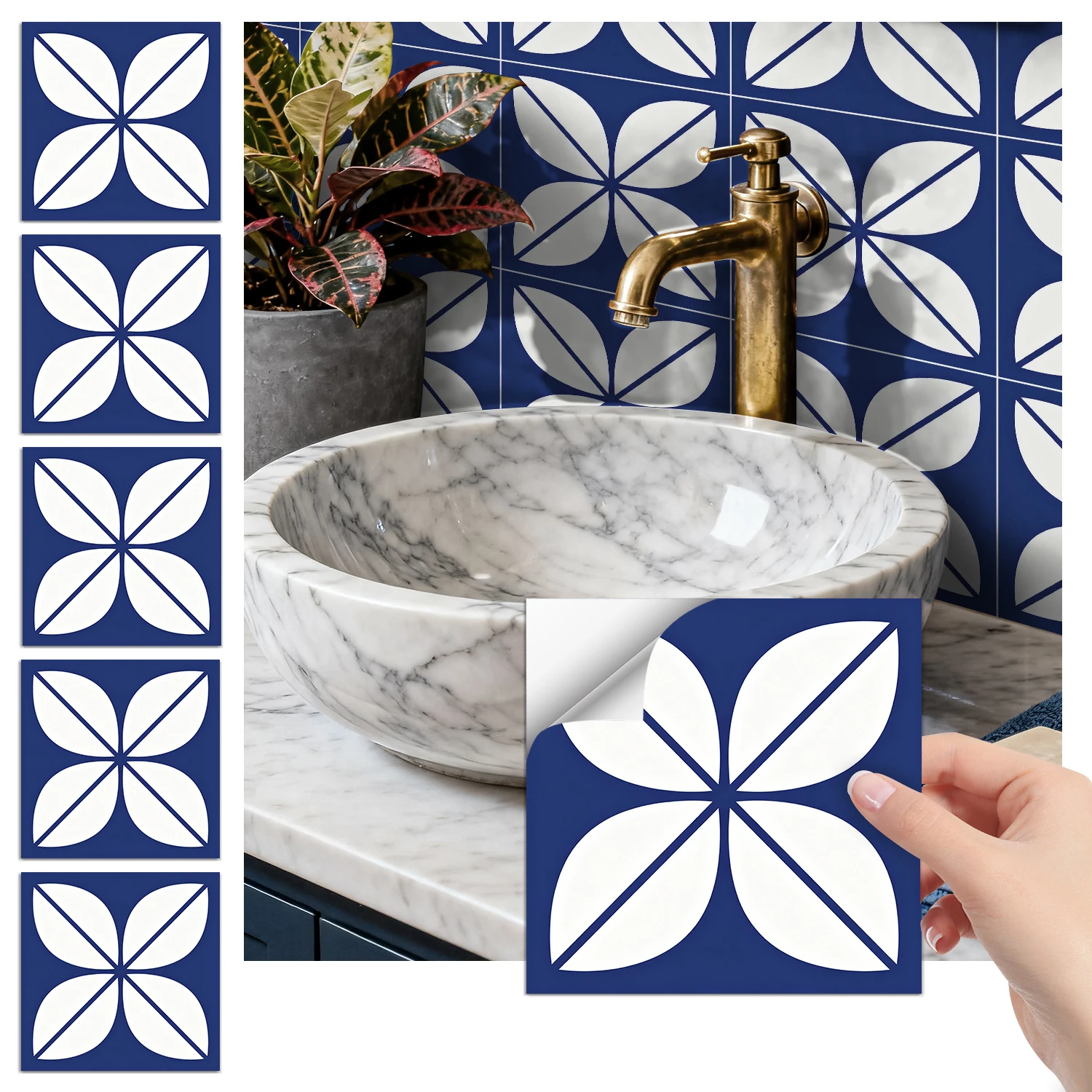 

36Pcs Vintage Floral Tile Stickers, Self-Adhesive Peel and Stick Wall Decals, Waterproof for Kitchen Bathroom Home Decor
