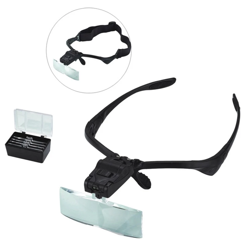 Headband Repair Magnifier with 2 LED – 5PC Optical Lens 1.0-3.5X Eye Loupe for Elderly Reading & Precision Repair