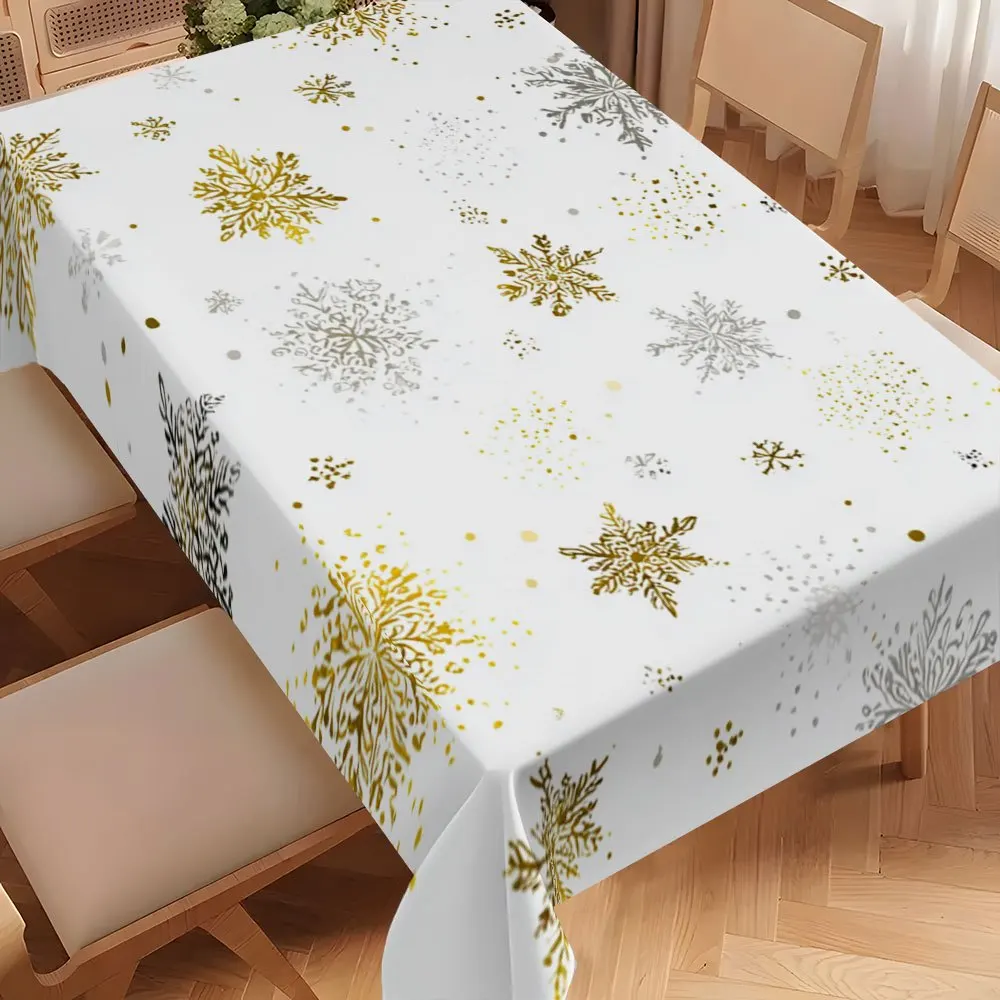 2D Flat Tablecloth 1pc Christmas Theme Snowflake Rectangular Tablecloth, Designed for Center Dining Table, Bringing Festive Atmosphere to Every Meal
