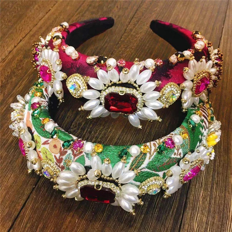 

17 Styles New High-end Paris Week CC Retro Rhinestones Headband Luxury Crystal Hairbands For Women Wide Print Cloth Headwear