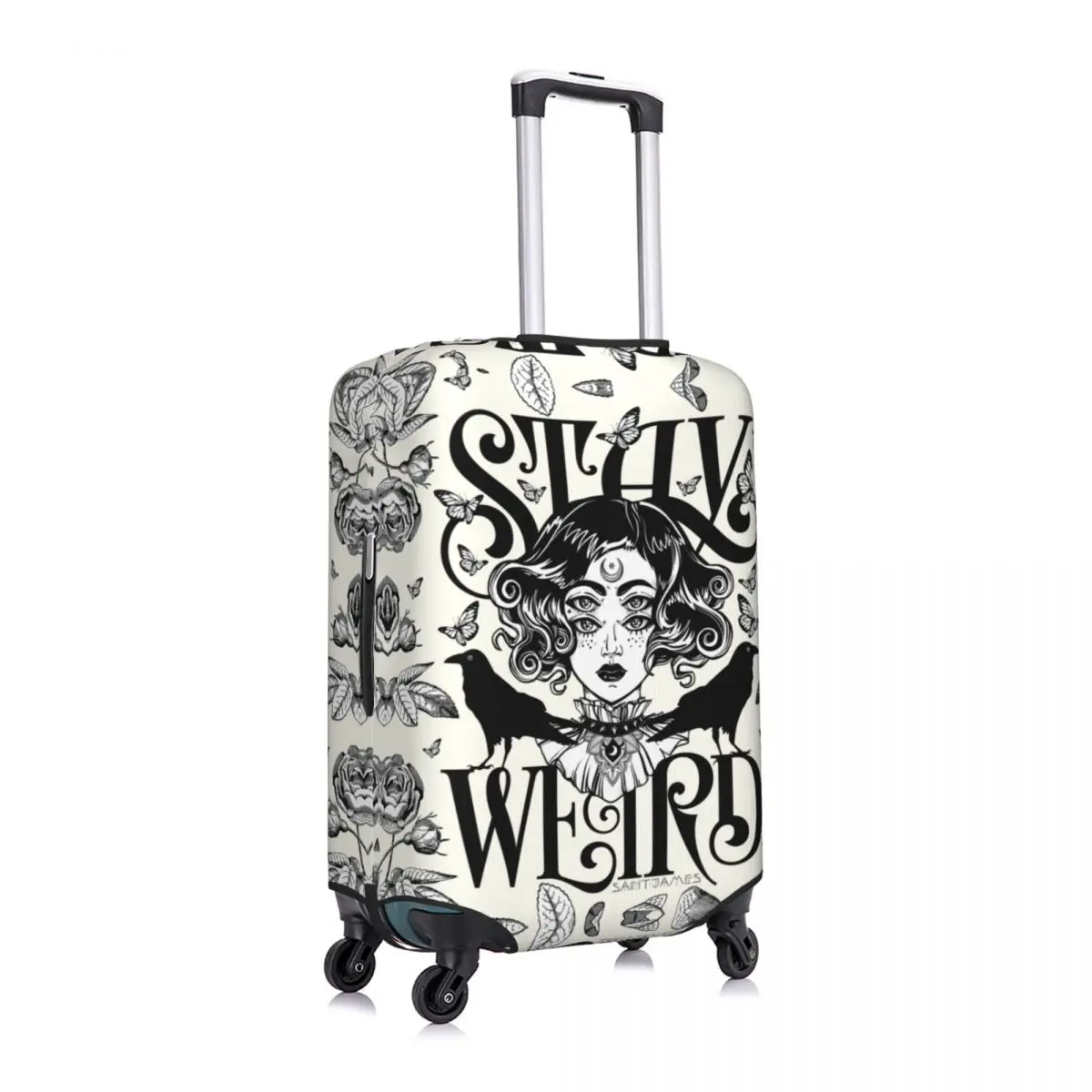 Custom Stay Weird Travel Luggage Cover Elastic Halloween Witch Suitcase Cover Protector Fit 18-32 Inch