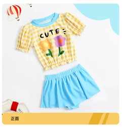 Children's swimsuit girls' new cute plaid princess skirt style split girl small, medium and small children's baby swimsuit