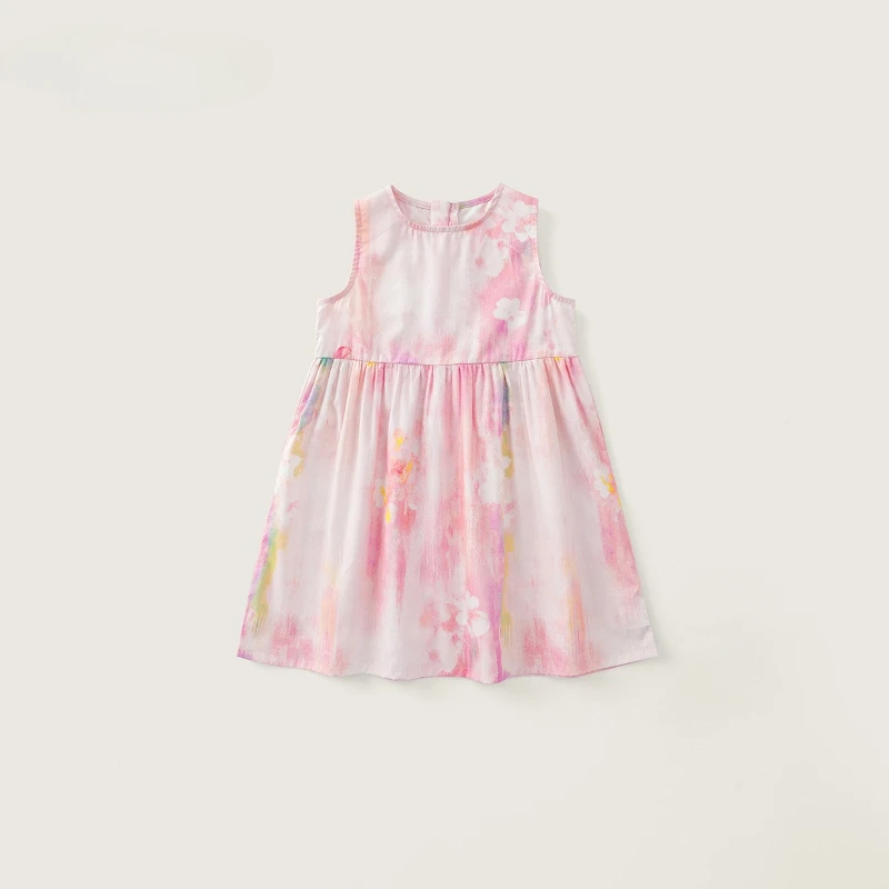 

2026 Summer New Hot Selling Oil Painting Style Fully Printed Pattern Design Round Neck Cotton Dress