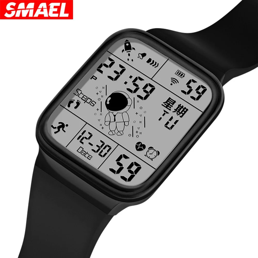 SMAEL Unisex Electronic Watches for Men Women 50M Waterproof Sports Digital Wristwatch Silicone Strap Chronograph Watch 8808