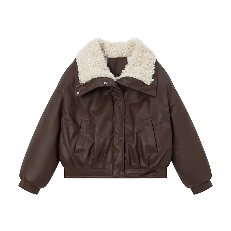 

PinkyIsBlack Lamb Wool Large Lapel Disposable Cotton Coat Women's 2025 Winter New Thickened Warm College Style Leather Jacket