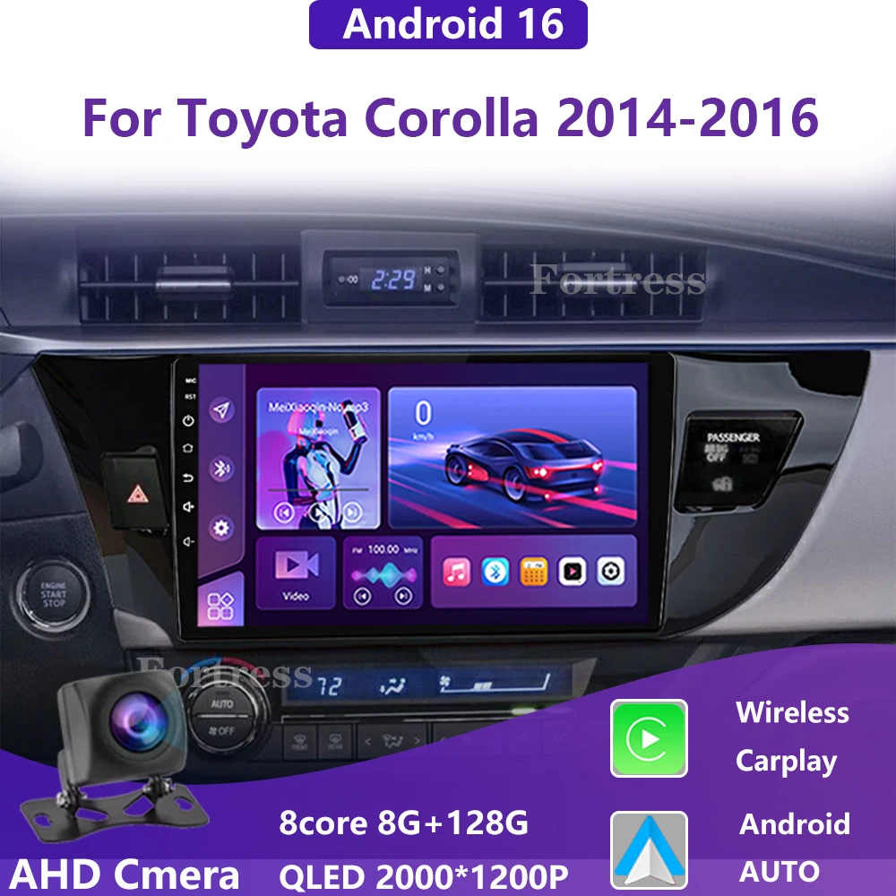 Android 16 2 Din Radio de coche para Toyota Corolla Ralink 2014 - 2016 reproductor de vídeo Multimedia navegación MP5 estéreo Carplay unidad principal