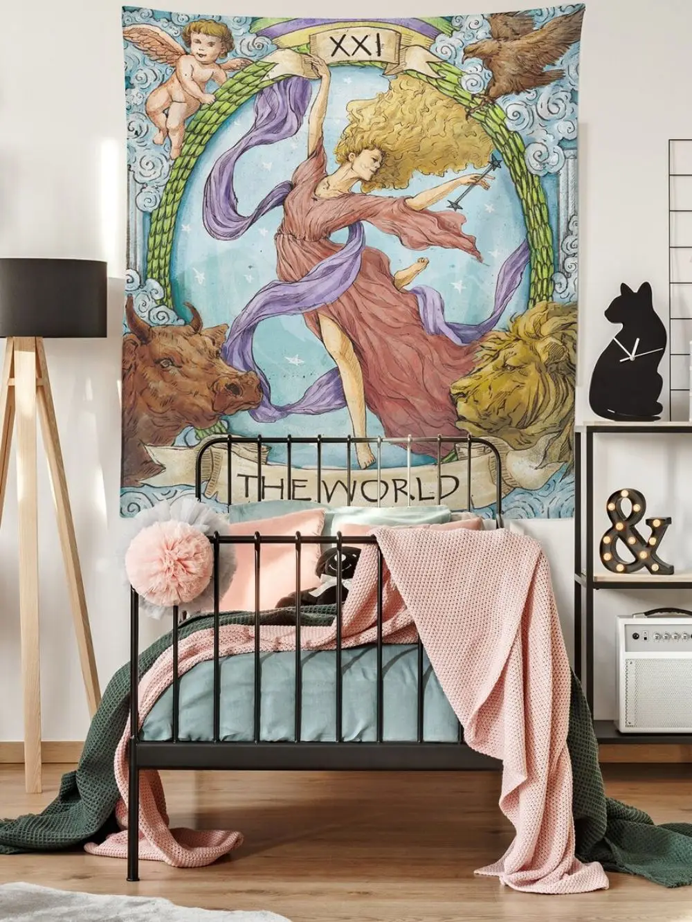 VIKAMA The World Tarot-Karten-Wandteppich, Vintage-Wandbehang mit mystischer Kunst, für Schlafzimmer, Arbeitszimmer, Meditationsraum, Dekoration