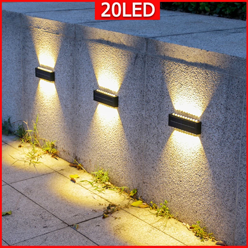 

20LED Solar Wall Lamp Outdoor Waterproof Solar Powered Lights Outdoor UP and Down Illuminate Garden Yard Decoration Sunlight