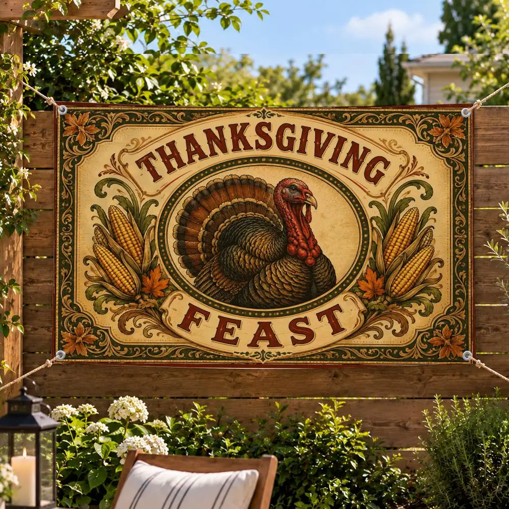 Art Creative THANKSGIVING FEAST Flags Decorative Flag Banner Indoor Outdoor Garden Yard Patio Party Camping Wall Decor Gift