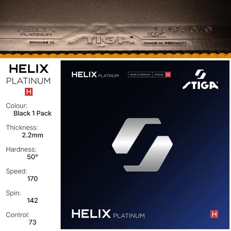 STIGA HELIX Platinum M Tafeltennisrubber, hoge tensor, niet-klevend, met spons, origineel Stiga tafeltennisrubber.