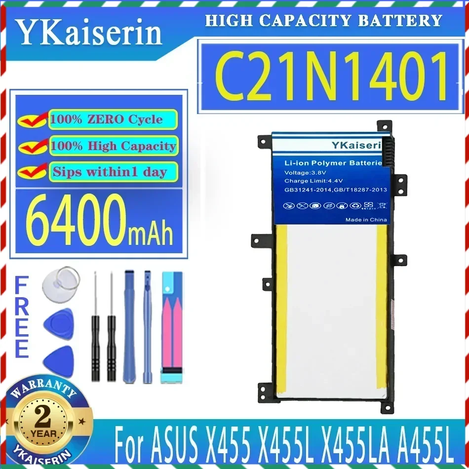 

YKaiserin 6400mAh Replacement Battery C21N1401 For ASUS X455 X455L X455LA A455L A455LD A455LN F455L X454W X455LD X455DG X455LF