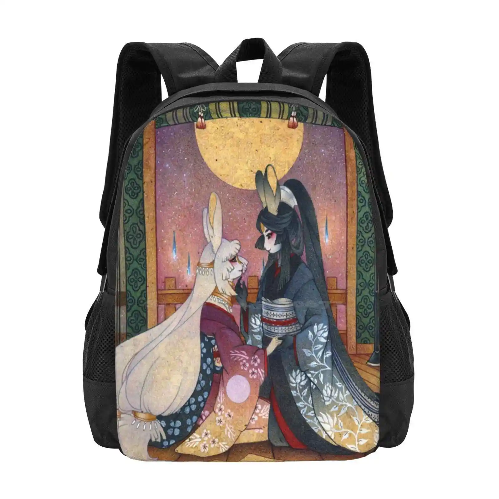 Miri & Akemi-Moon Rabbit New Arrivals Unisex Bags Student Bag Backpack Moon Rabbit Bunny Tsuki No Usagi Yokai Youkai Japanese