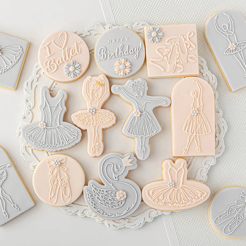 Ballet Girl Swan Cake Cookie Press Stamp Decoration Tool Acrylic Fondant Craft Cookie Cutter Biscuit Mold Bakeware Pastry