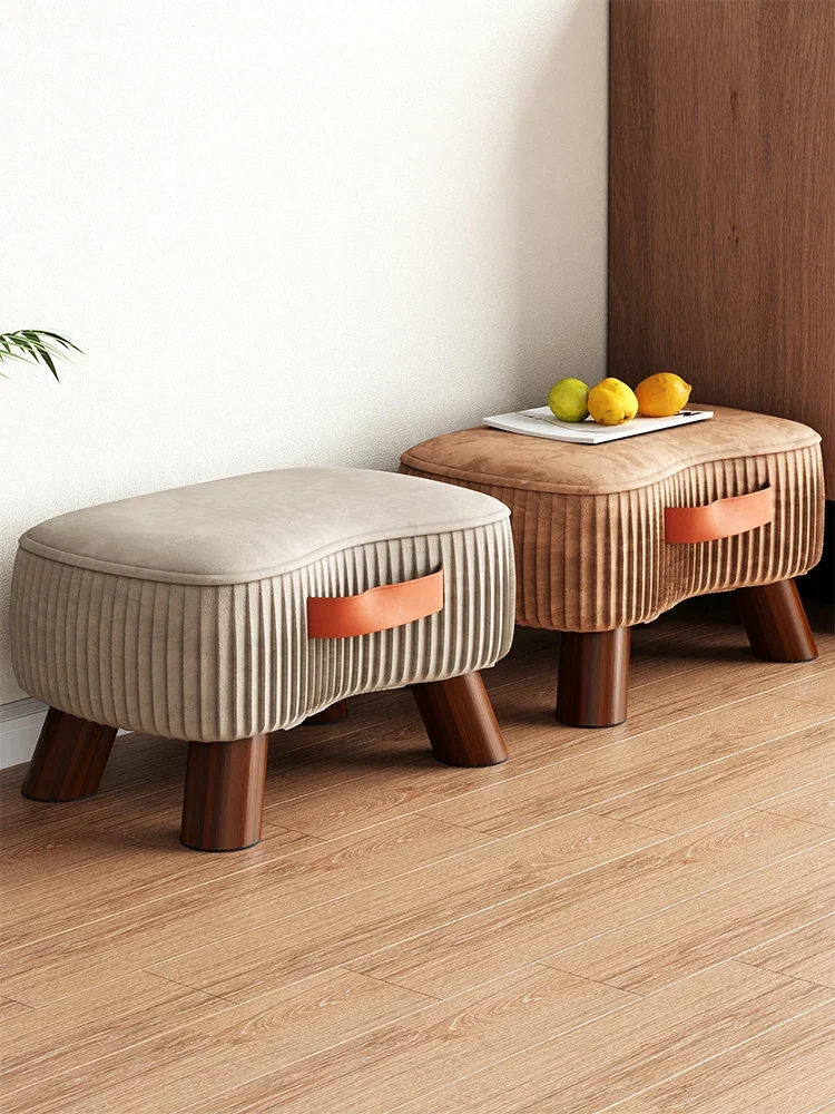 

Household Living Room Small Shoe Stool Portable Wood Shoe Ottoman Simple Fabric Low Stool For Hallway Home Furniture 40cm