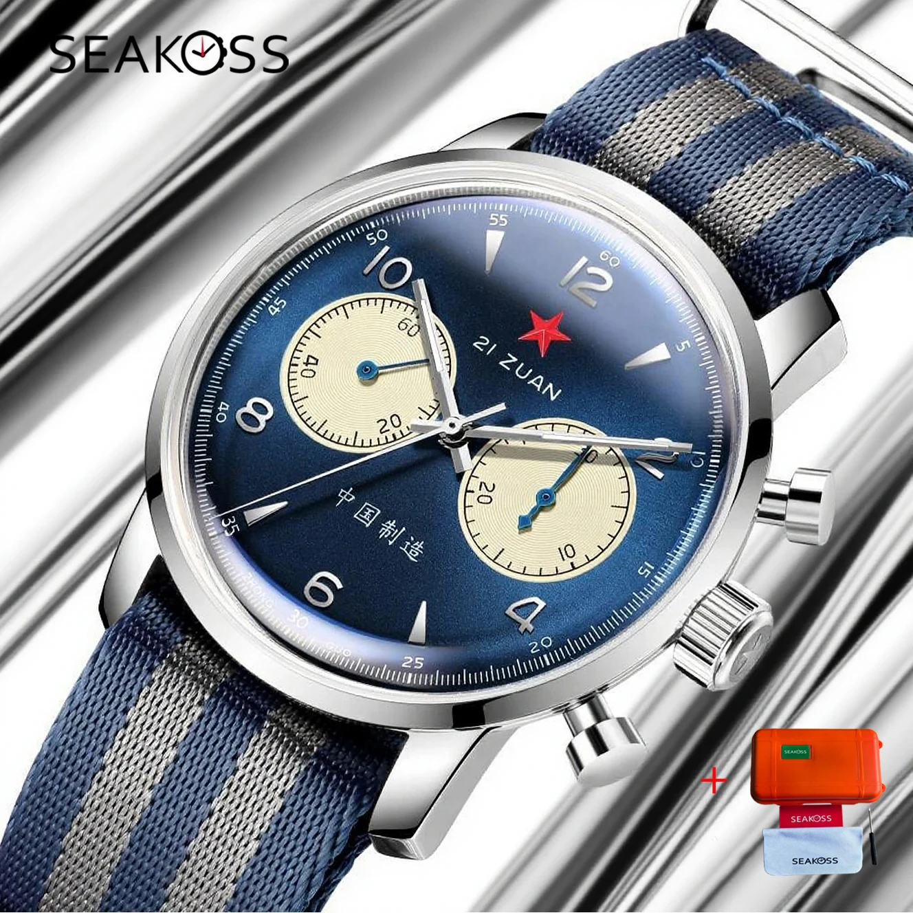 

Мужские хронографы SEAKOSS Blue Panda 1963, оригинальные с механизмом чайки, сапфировые ST1901, сапфировые механические часы с лебединым вырезом