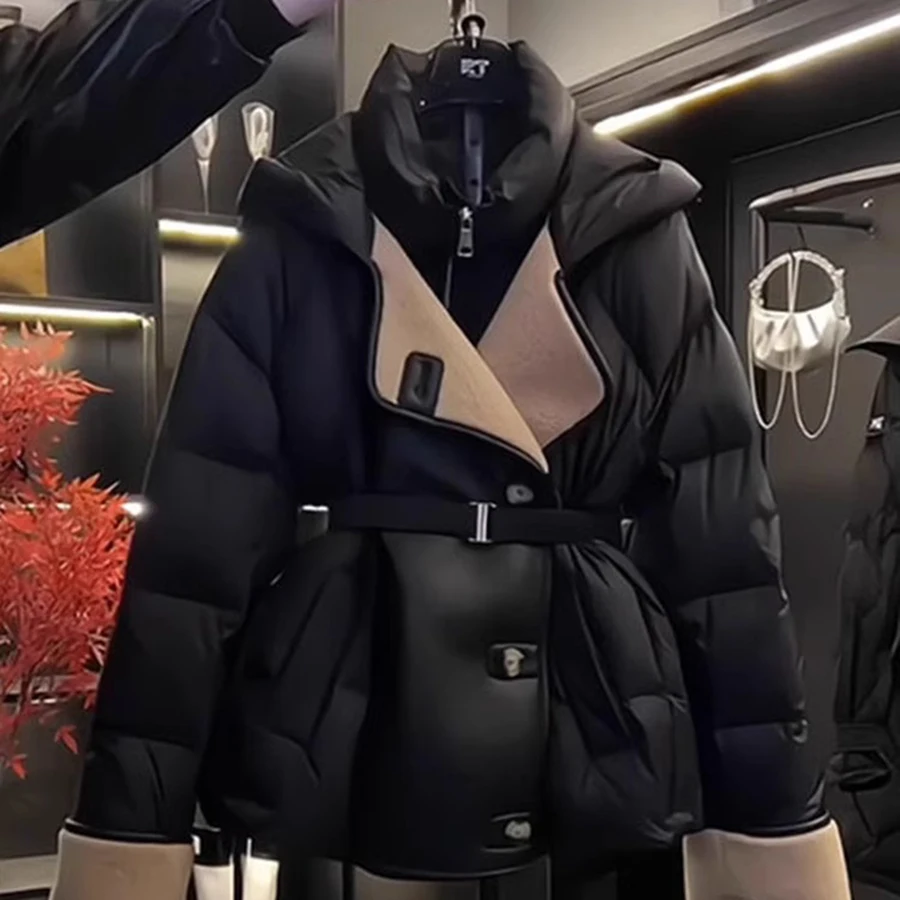 여성용 블랙 후드 코튼 코트 2026 겨울 신상 슬림 웨이스트 파카 패딩 캐주얼 재킷 시크 롱 슬리브 방풍 아우터웨어