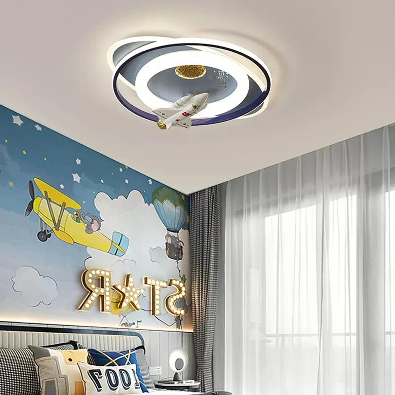 Imagem -03 - Azul Foguete Espaço Astronauta Teto Lâmpadas Simples Moderno Little Boy Quarto Luz do Bebê Quarto das Crianças Decoração do Quarto Luzes de Teto