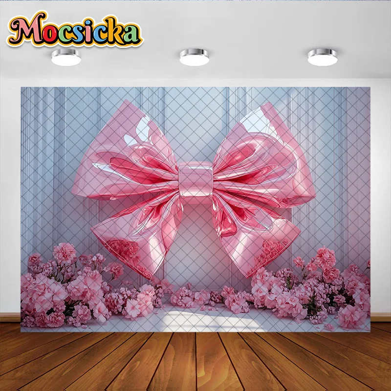 Mocsicka التصوير خلفية الوردي القوس الأزهار الديكور خلفية لفتاة حفلة عيد ميلاد الأمومة الزفاف صورة الاستوديو