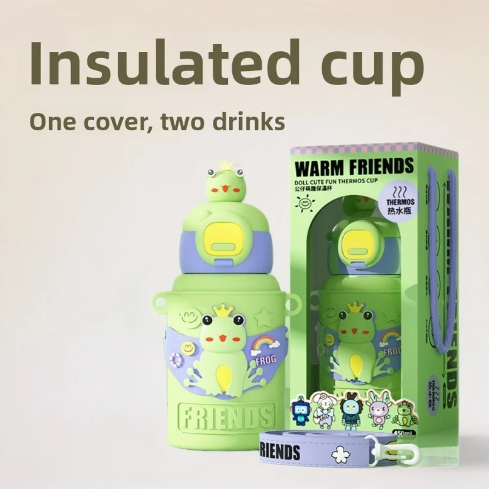 

Cute Cartoon Insulated Water Bottle for Kids with Fun Design Double Lid Leakproof Cup for School Travel Outdoor Use 124