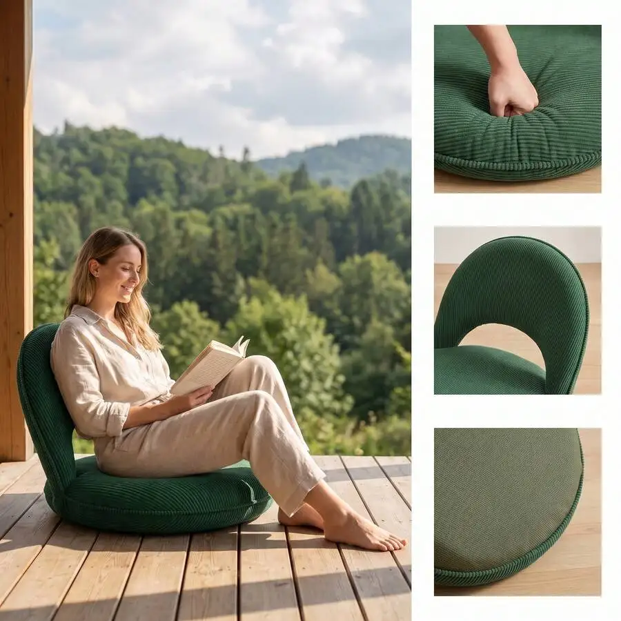 Foldable Outdoor Lazy Floor Chair, Ergonomic Back Support, Soft Thick Padding, Lightweight Portable, Breathable Material, Great