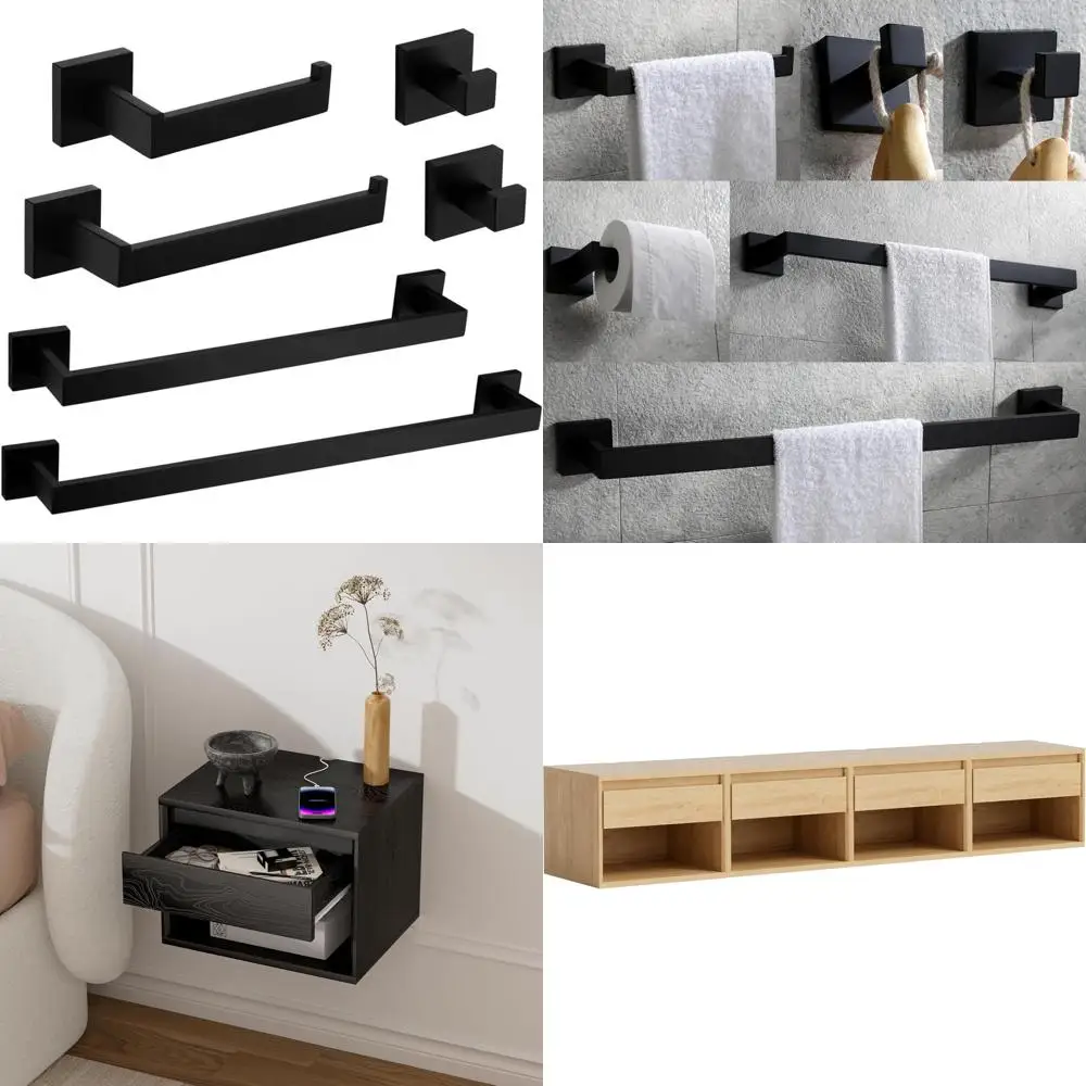 

6-Piece Modern Wall Mounted Bathroom Hardware Set - Premium Stainless Steel Towel Bar Accessories Kit