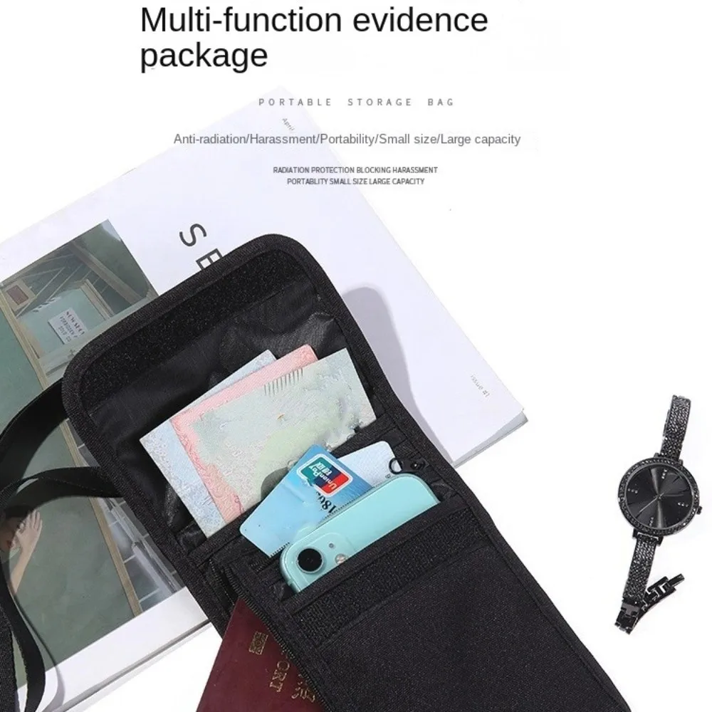 Accesorios de viaje Cartera de viaje Porta billetes de nailon Bolsa de viaje para el cuello Cremallera Caqui Negro Porta pasaporte familiar Tarjeta de crédito