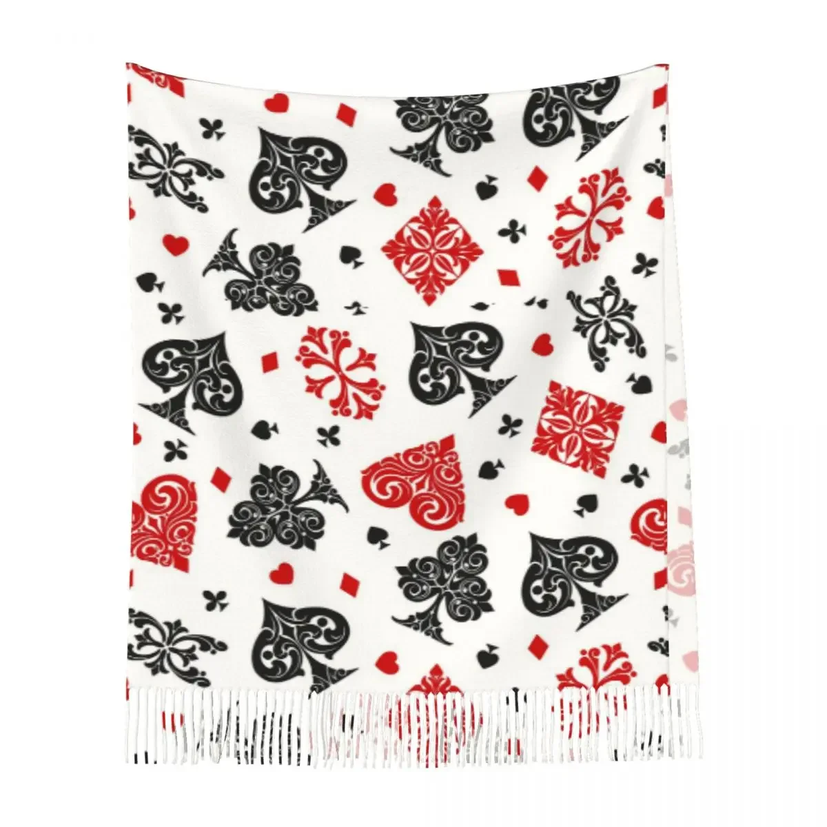 

Шарф с изображением игральных карт, шарфы с кисточками, женские мягкие теплые шали и накидки, большая осенне-зимняя шаль
