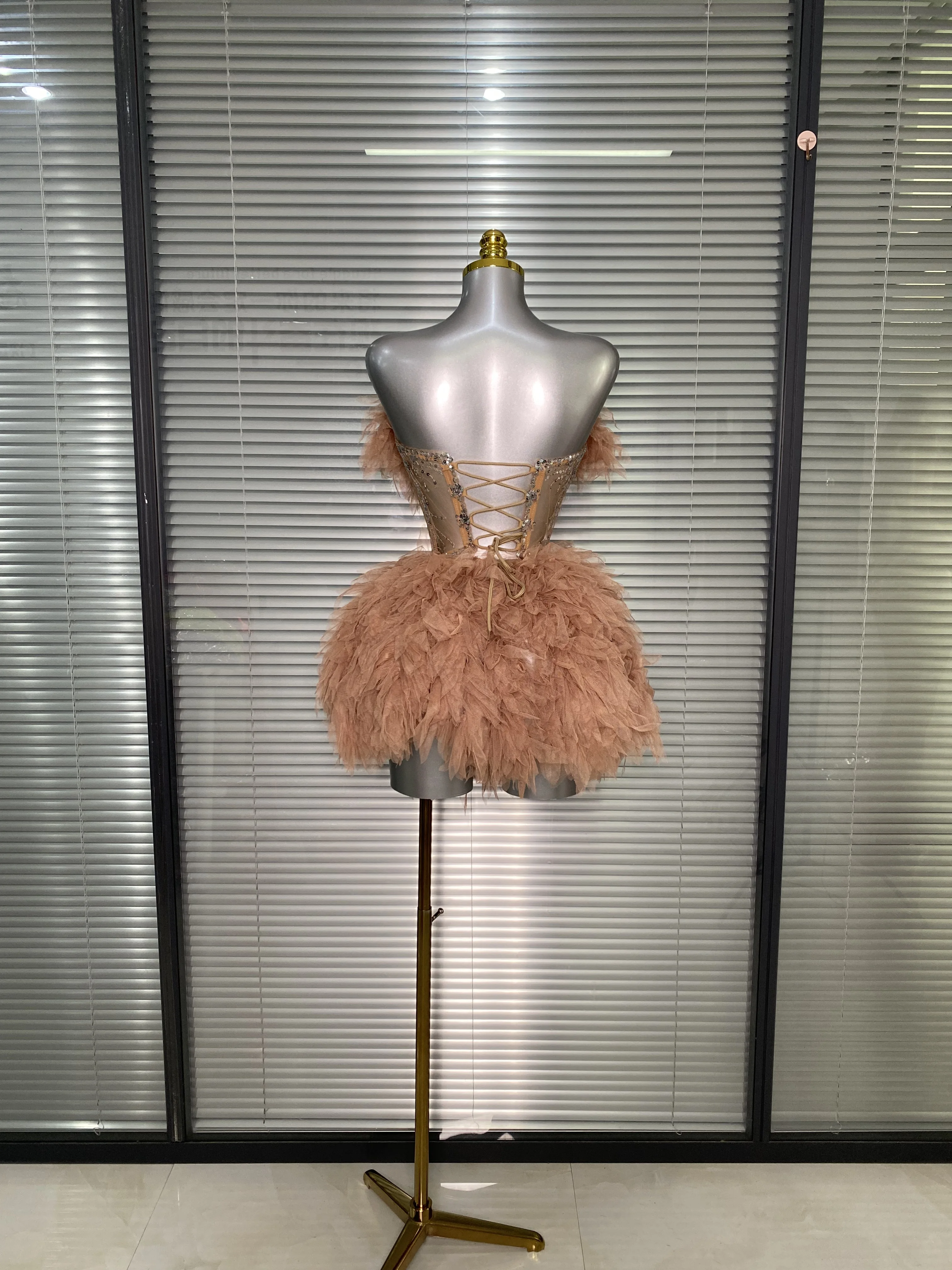 Feminino sexy cristal marrom duas peças conjunto brilhante night club saia ternos cantor dançarino palco desempenho traje
