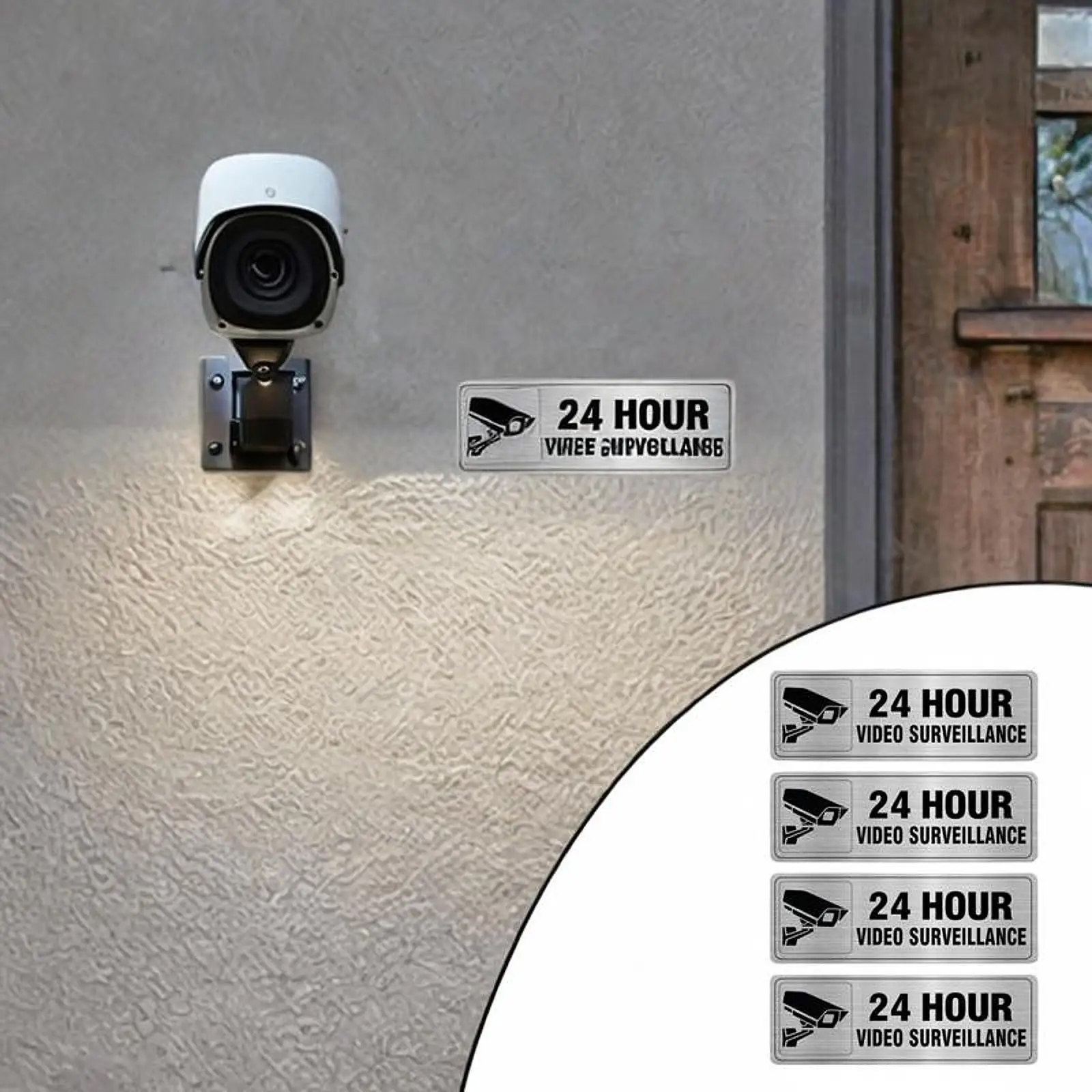 4x Video Surveillance Sign Monitored Signs Plaque Easy to Recognize Door Wall
