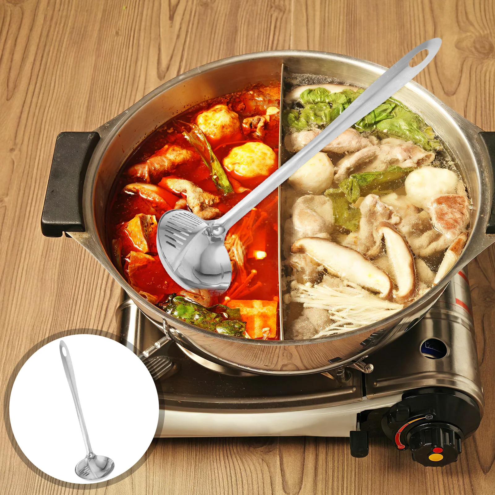

Stainless Steel Hot Pot Spoon Grease Ladle Filter Strainer Scoop Cooking Skimmer Oil Separator Soup Kitchen Tool
