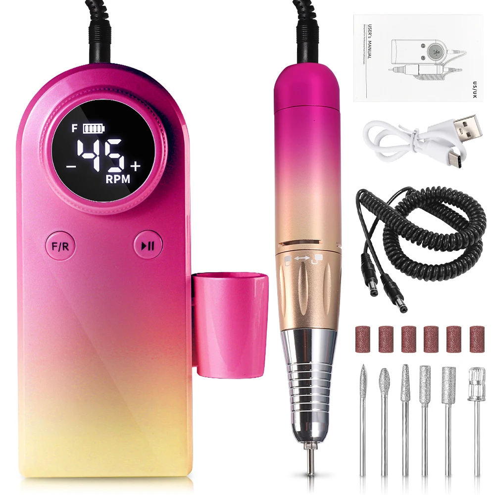 MOSKANY 45000RPM Electric Nail Drill Machine With LCD Display Rechargeable Nails File for Manicure Accessories Sander Low Noise