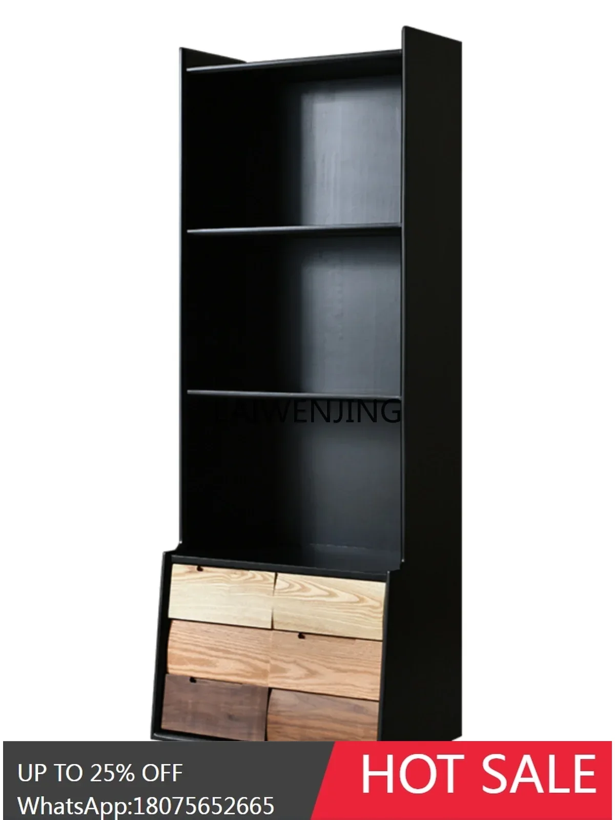 Pure solid wood bookshelf bookcase floor-to-ceiling integrated wall shelf sofa bedroom storage side cabinet