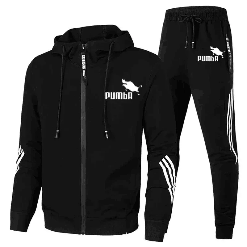 Chaqueta y pantalones con cremallera para hombre, ropa deportiva informal, sudadera, traje deportivo, ropa de marca, invierno, 2 piezas