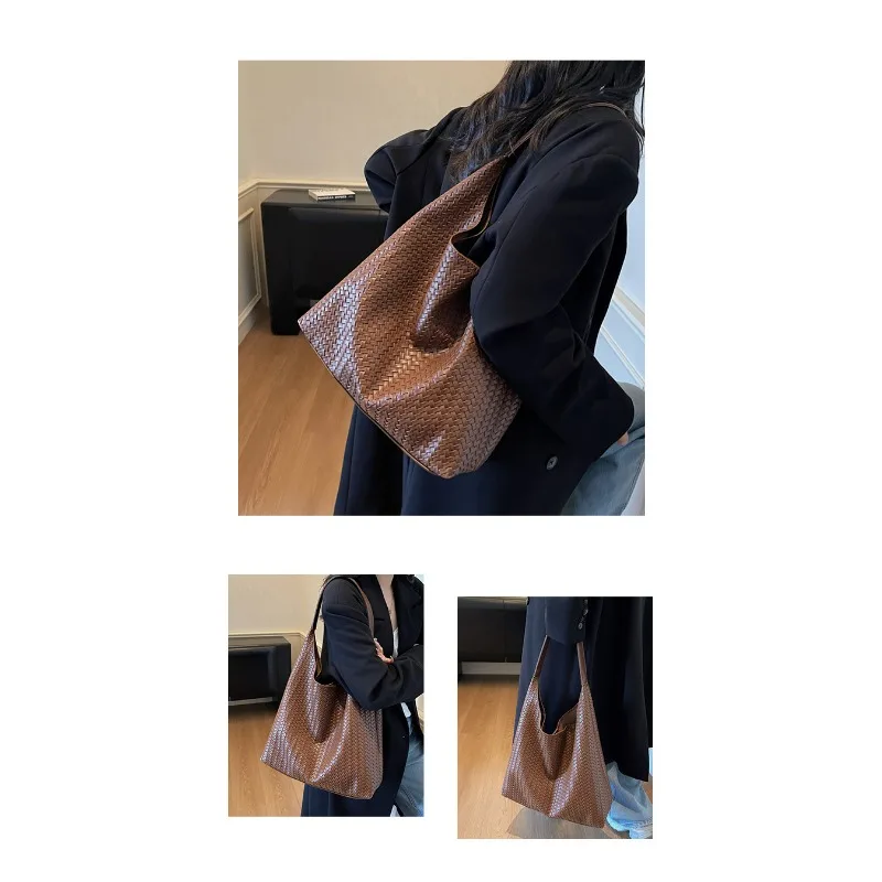 1PCS Crossbody Shoulder Bag PU Material Crossbody Shoulder Bag Caramel Faux Woven PU Crossbody Shoulder Bag Wide Shoulder Strap