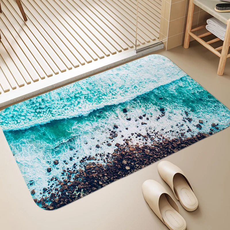 Beach Waves Carpet for Bedroom Soft Entrance Door Doormat House Interior Entrance Mat Washable Non-slip Kitchen Living Room Rug