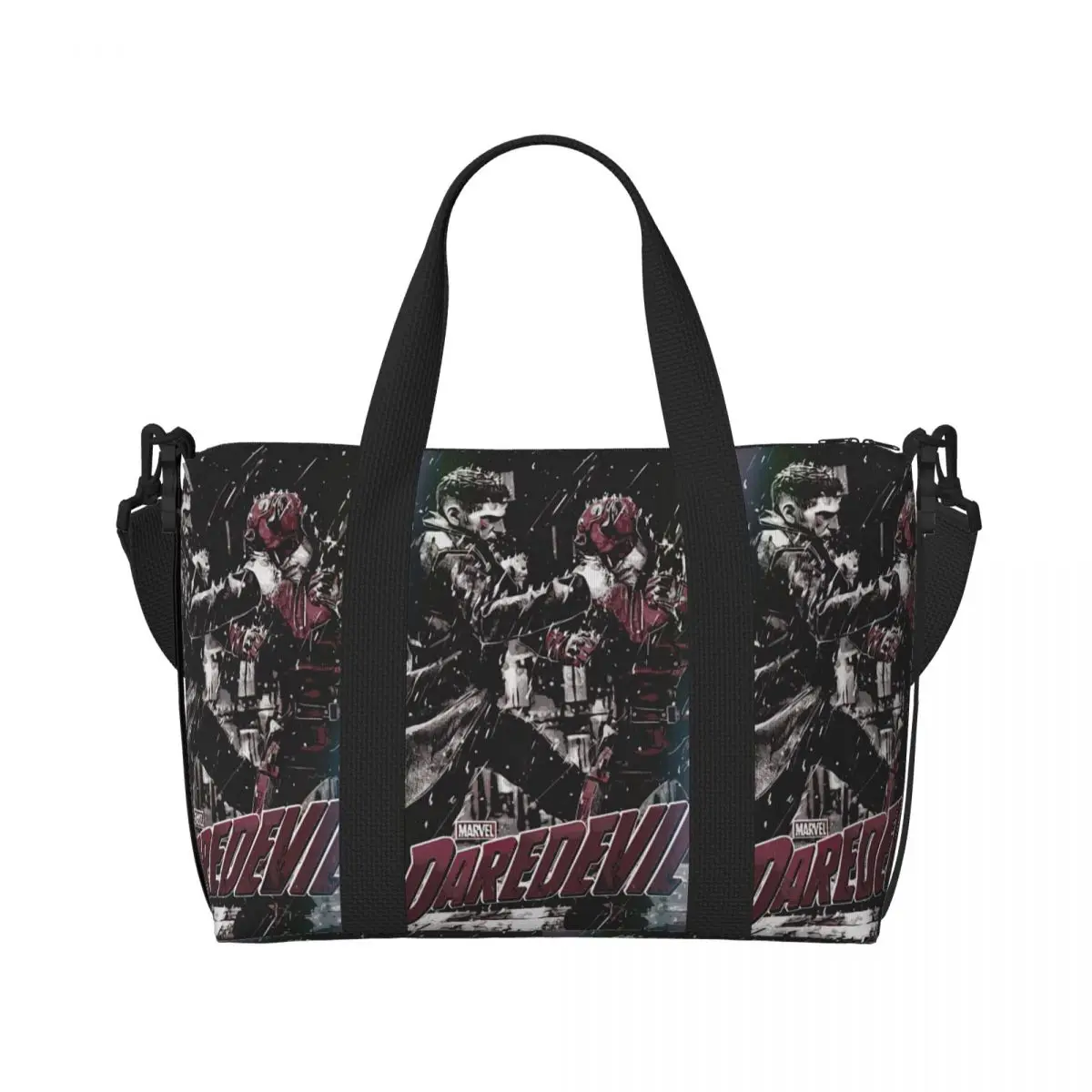 Custom Punisher Vs Daredevil Beach Tote Bag Women Superhero Big Compartment Beach Gym Travel Bags