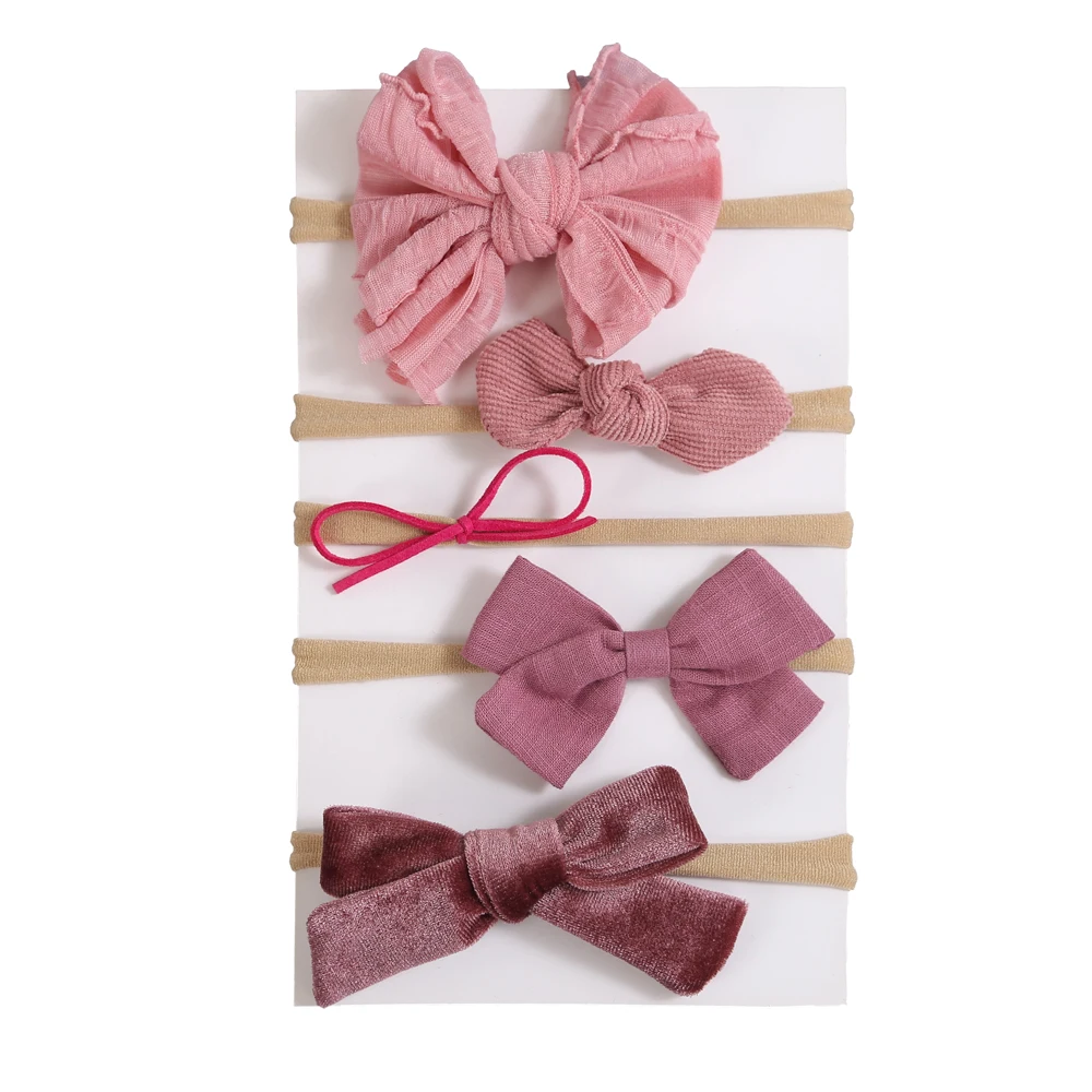 Bando pita bayi perempuan, aksesori rambut bayi baru lahir, bando elastis untuk anak perempuan 5 buah/set