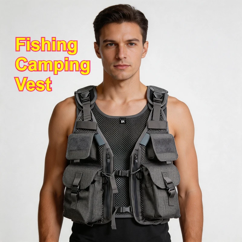 Unisex Multi-Pocket Vest Outdoor Sports Exercise Sets Hiking Fishing Tops Accessories Breathable Lightweight Sleeveless Jacket