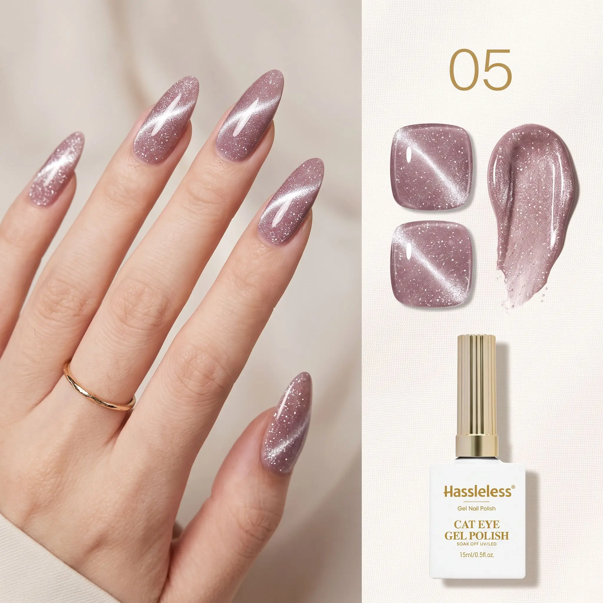 Hassleless Crystal Cat-Eye Nail Polish, with Strong Magnets, Easily Creates a Dynamic Gradient Cat-Eye Effect, Suitable for Both Beginners and Professional Nail Salons