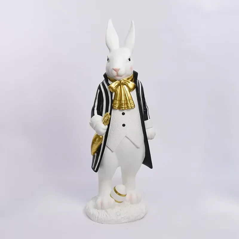 43.7 Inch Handmade Plush Rabbit Doll Elegant Standing Easter Party Home Decoration Interior Gift for Kids and Adults Cute