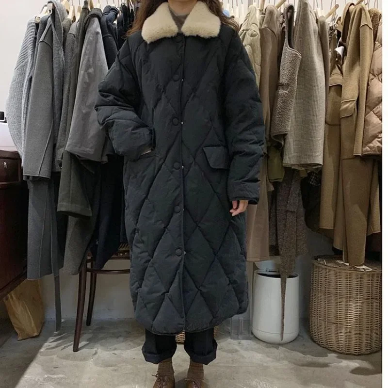 Parka donna cappotto caldo allentato design patchwork streetwear vintage tutto-fiammifero temperamento accogliente abbigliamento invernale stile coreano Mujer